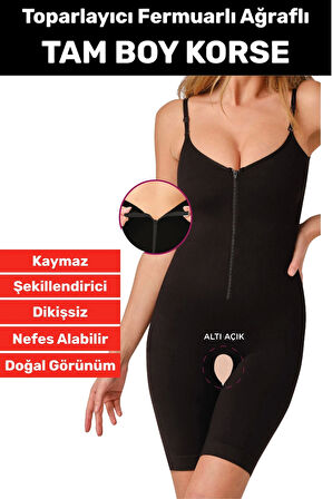 Özel Üretim Vücut Şekillendirici Beden Küçülten Toparlayıcı Fermuarlı Tam Boy Korse