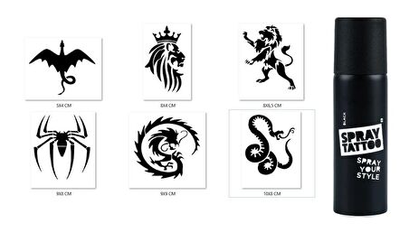 Kral Aslan Spray Tattoo Geçici Siyah Sprey Dövme Seti 