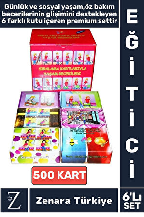 Eğitici Sosyal Günlük Yaşam Öz Bakım Geliştirici 500 Sıralama Kartı YAŞAM BECERİLER 6'LI PREMİUM SET