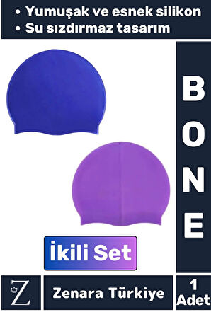 Premium Su Geçirmez Elastik Yumuşak Yüzücü Havuz Deniz Yüzme Şapkası Esnek Silikon Bone 2'Li SET