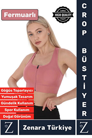 Yüksek Kaliteli Sarkma Önleyen Göğüs Toparlayıcı Spor Gündelik Kullanım Fermuarlı Şık Crop Büstiyer