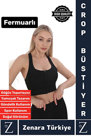 Yüksek Kaliteli Sarkma Önleyen Göğüs Toparlayıcı Spor Gündelik Kullanım Fermuarlı Şık Crop Büstiyer