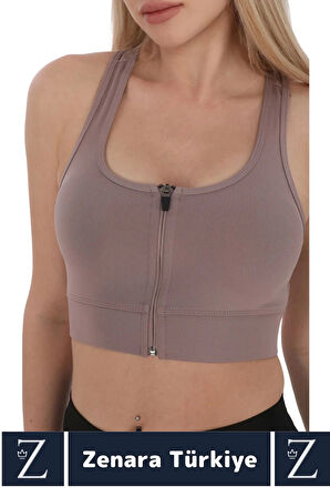 Yüksek Kaliteli Sarkma Önleyen Göğüs Toparlayıcı Spor Gündelik Kullanım Fermuarlı Şık Crop Büstiyer