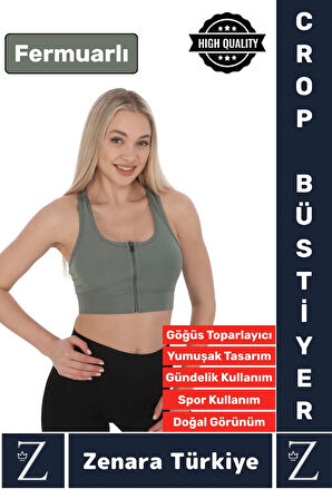 Yüksek Kaliteli Sarkma Önleyen Göğüs Toparlayıcı Spor Gündelik Kullanım Fermuarlı Şık Crop Büstiyer