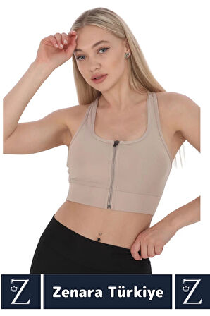 Yüksek Kaliteli Sarkma Önleyen Göğüs Toparlayıcı Spor Gündelik Kullanım Fermuarlı Şık Crop Büstiyer