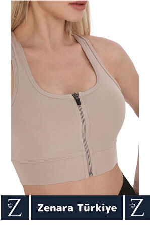 Yüksek Kaliteli Sarkma Önleyen Göğüs Toparlayıcı Spor Gündelik Kullanım Fermuarlı Şık Crop Büstiyer