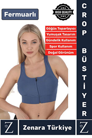 Yüksek Kaliteli Sarkma Önleyen Göğüs Toparlayıcı Spor Gündelik Kullanım Fermuarlı Şık Crop Büstiyer