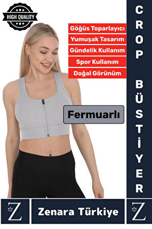 Yüksek Kaliteli Sarkma Önleyen Göğüs Toparlayıcı Spor Gündelik Kullanım Fermuarlı Şık Crop Büstiyer