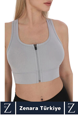 Yüksek Kaliteli Sarkma Önleyen Göğüs Toparlayıcı Spor Gündelik Kullanım Fermuarlı Şık Crop Büstiyer