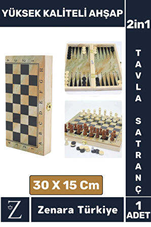 Premium Yüksek Kaliteli Ahşap Arkadaş Oyun Hediyelik Ahşap Tavla Satranç 2 in 1 Oyun Seti 30 X 15 Cm
