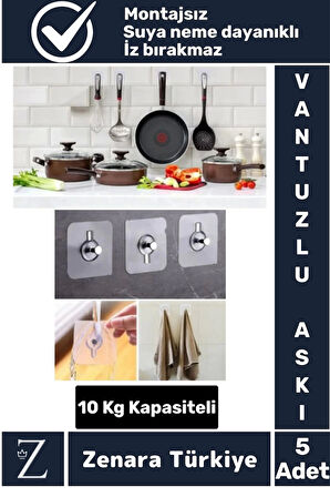 Premium Suya Neme Ekstra Dayanıklı Montajsız Banyo Mutfak Ultra Güçlü Vantuzlu Askı 5 Adet