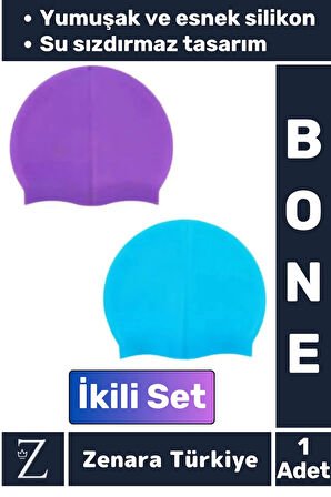 Premium Su Geçirmez Elastik Yumuşak Yüzücü Havuz Deniz Yüzme Şapkası Esnek Silikon Bone 2'Li SET