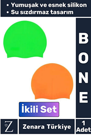Premium Su Geçirmez Elastik Yumuşak Yüzücü Havuz Deniz Yüzme Şapkası Esnek Silikon Bone 2'Li SET