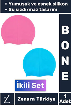 Premium Su Geçirmez Elastik Yumuşak Yüzücü Havuz Deniz Yüzme Şapkası Esnek Silikon Bone 2'Li SET