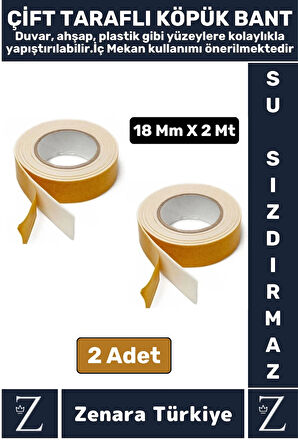 Uzun Ömürlü Ultra Güçlü Kolay Uygulanır İz Bırakmaz Çift Taraflı Köpük Bant 18 Mm X 2 Metre 2 Adet