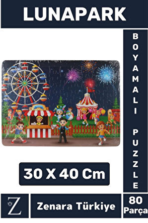 Eğlenceli Eğitici Görsel Algı Motor Becerisi Geliştiren Çocuk Boyamalı PUZZLE 80 Parça LUNAPARK