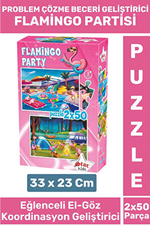Premium Eğlenceli El Göz Koordinasyon Beceri Geliştirici Çocuk 2X50 Parça PUZZLE FLAMİNGO PARTİSİ