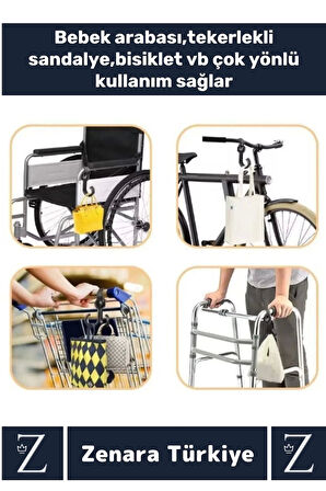 Premium Portatif Kolay Kullanım Poşet Taşıma Bisiklet Bebek Arabası Çok Amaçlı Taşıma Kancası 5 Adet