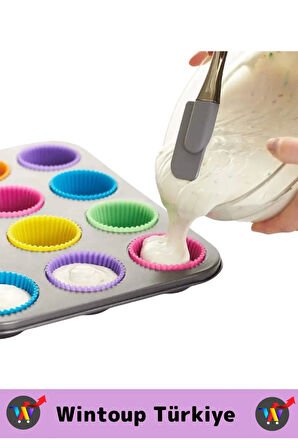 Premium Yüksek Isıya Dayanıklı Esnek Yapışmaz Tekrar Kullanılabilir Silikon Kek Muffin Kalıbı 12'li