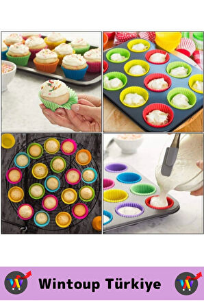 Premium Yüksek Isıya Dayanıklı Esnek Yapışmaz Tekrar Kullanılabilir Silikon Kek Muffin Kalıbı 12'li
