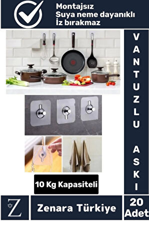 Premium Suya Neme Ekstra Dayanıklı Montajsız Banyo Mutfak Ultra Güçlü Vantuzlu Askı 20 Adet