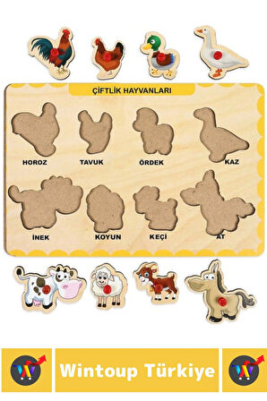 Premium Eğlenceli Eğitici Görsel Algı Problem Çözme Becerisi Çocuk Puzzle ÇİFTLİK HAYVANLARI