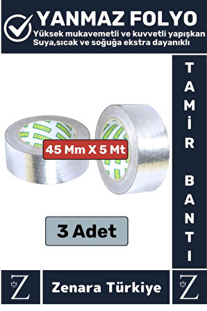 Suya Yüksek Sıcaklığa Dayanıklı Tamir Soba Boru Yama Alüminyum Yanmaz Folyo Bant 45 Mm-5 Mtr 3 Adet