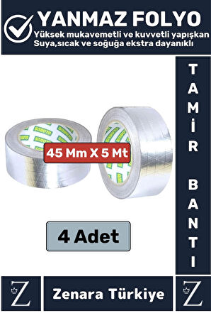 Suya Yüksek Sıcaklığa Dayanıklı Tamir Soba Boru Yama Alüminyum Yanmaz Folyo Bant 45 Mm-5 Mtr 4 Adet