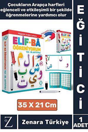 Çocuk Eğitici Arapça Alfabe Manyetik Klasör ve Harfler YAZ-SİL Kalem Aktiviteli ELİF Ba Öğreniyorum