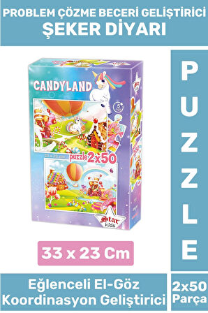 Premium Seri Eğlenceli El Göz Koordinasyon Beceri Geliştirici Çocuk 2X50 Parça PUZZLE ŞEKER DİYARI