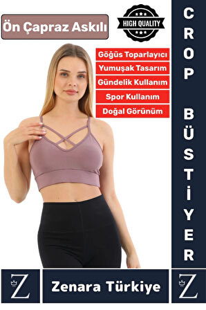 Luxery Göğüs Toparlayan Sarkma Önleyen Spor Gündelik Kullanım Ön Çapraz Askılı Micro Crop Büstiyer