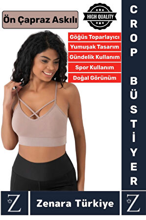 Luxery Göğüs Toparlayan Sarkma Önleyen Spor Gündelik Kullanım Ön Çapraz Askılı Micro Crop Büstiyer
