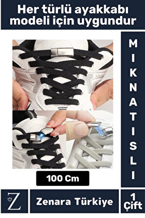 Premium Pratik Şık Klipsli Manyetik Mıknatıslı Lastikli Çocuk Ayakkabı Bağcığı 100 Cm 1 Çift