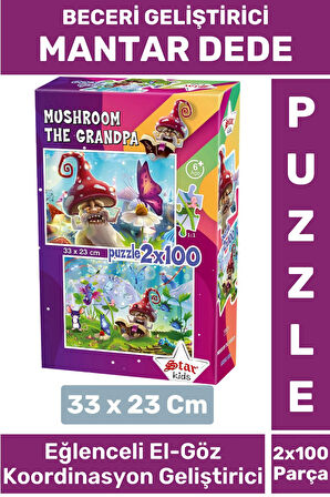 Premium Seri Eğlenceli El Göz Koordinasyon Beceri Geliştirici Çocuk 2x100 PUZZLE MANTAR DEDE