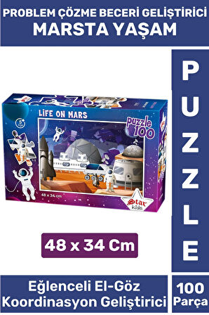 Premium Seri Eğlenceli El Göz Koordinasyon Beceri Geliştirici Çocuk 100 Parça PUZZLE MARSTA YAŞAM