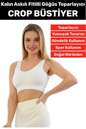 Göğüs Toparlayıcı Sarkma Önleyen Gündelik Spor Kullanım Şık Kalın Askılı Fitilli Crop Büstiyer