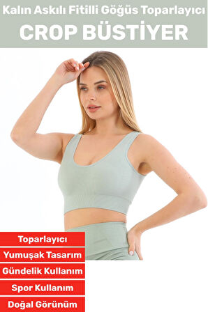 Göğüs Toparlayıcı Sarkma Önleyen Gündelik Spor Kullanım Şık Kalın Askılı Fitilli Crop Büstiyer