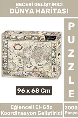 Premium Eğlenceli El Göz Koordinasyon Hafıza Beceri Geliştirici 2000 Parça PUZZLE DÜNYA HARİTASI