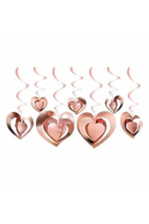 12'li 3d Tavan Süs Kalp Rose