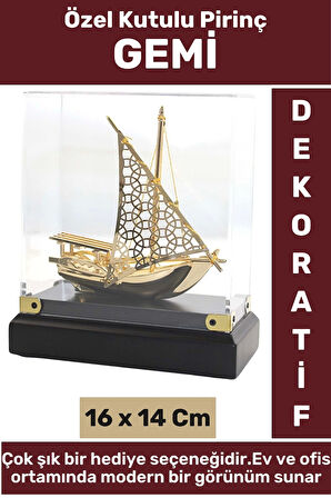 Premium Ev Ofis Dekoratif Koleksiyon Çok Şık Hediyelik Denizci Temalı Özel Kutulu Pirinç GEMİ