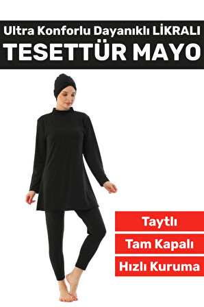 Premium Yüksek Kalite Konforlu Fermuarlı Tam Kapalı Yüzücü Deniz Havuz Taytlı Likralı TESETTÜR MAYO
