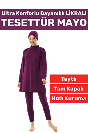 Premium Yüksek Kalite Konforlu Fermuarlı Tam Kapalı Yüzücü Deniz Havuz Taytlı Likralı TESETTÜR MAYO