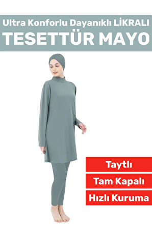 Premium Yüksek Kalite Konforlu Fermuarlı Tam Kapalı Yüzücü Deniz Havuz Taytlı Likralı TESETTÜR MAYO