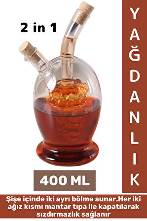 Yüksek Kaliteli Sızdırmaz Kapak Yağ Sirke Limon Karışmaz Tek Şişe 2 in 1 Şık Cam Yağdanlık Sirkelik