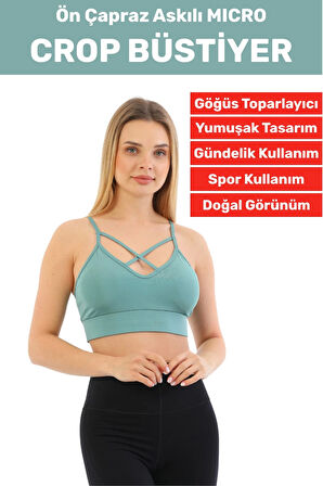 Göğüs Toparlayan Sarkma Önleyen Spor Gündelik Kullanım Şık Ön Çapraz Askı Detay Micro Crop Büstiyer