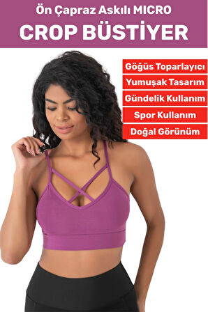 Göğüs Toparlayan Sarkma Önleyen Spor Gündelik Kullanım Şık Ön Çapraz Askı Detay Micro Crop Büstiyer