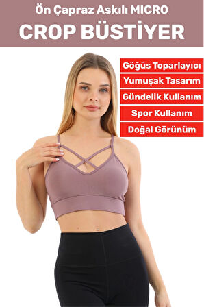 Göğüs Toparlayan Sarkma Önleyen Spor Gündelik Kullanım Şık Ön Çapraz Askı Detay Micro Crop Büstiyer