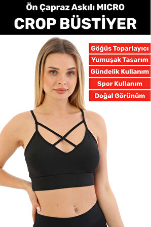 Göğüs Toparlayan Sarkma Önleyen Spor Gündelik Kullanım Şık Ön Çapraz Askı Detay Micro Crop Büstiyer