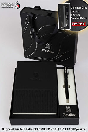 LİSANSLI BEŞİKTAŞ KUTULU VE ÇANTALI DERİ AJANDA VE ROLLER TÜKENMEZ KALEM SETİ "DEKOMUS ÖZEL KUTULU KALEM COMFORT HEDİYELİ"