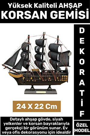 Yüksek Kaliteli Dekoratif Ev Ofis Hediyelik Denizci Koleksiyon Ahşap KORSAN GEMİSİ 24 x 22 Cm